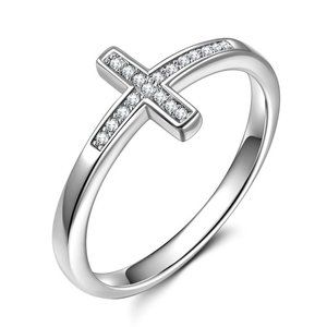 💎 925 Silver Plated Dainty Cross Shaped Classy Ring, GPMB1515
